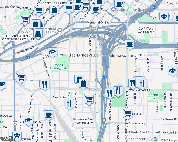 map of restaurants, bars, coffee shops, grocery stores, and more near in Atlanta