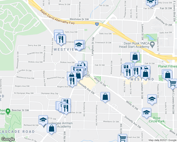 map of restaurants, bars, coffee shops, grocery stores, and more near 1375 Ralph David Abernathy Boulevard in Atlanta