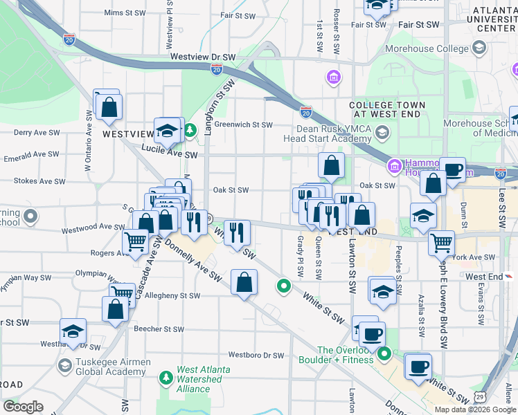 map of restaurants, bars, coffee shops, grocery stores, and more near 567 Atwood Street Southwest in Atlanta