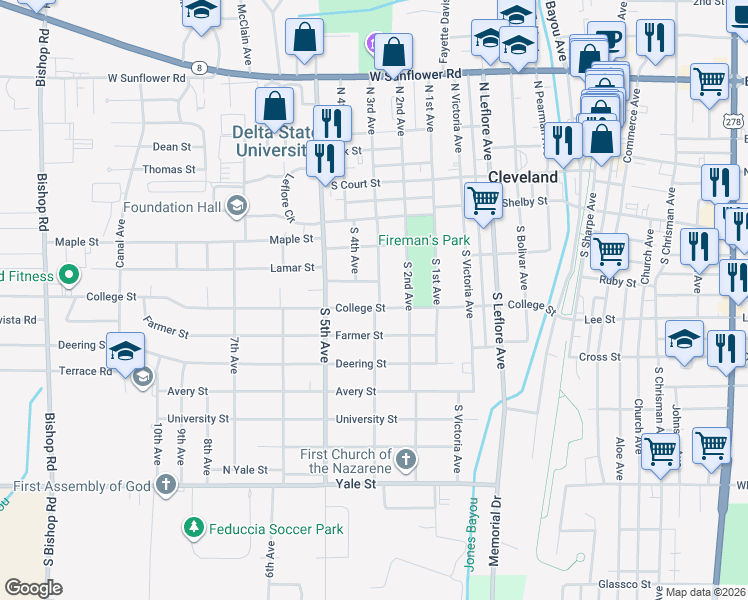 map of restaurants, bars, coffee shops, grocery stores, and more near 800 College Street in Cleveland