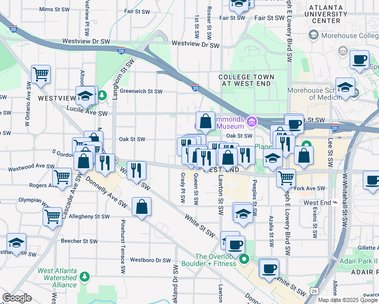 map of restaurants, bars, coffee shops, grocery stores, and more near 1168 Eggleston Street Southwest in Atlanta