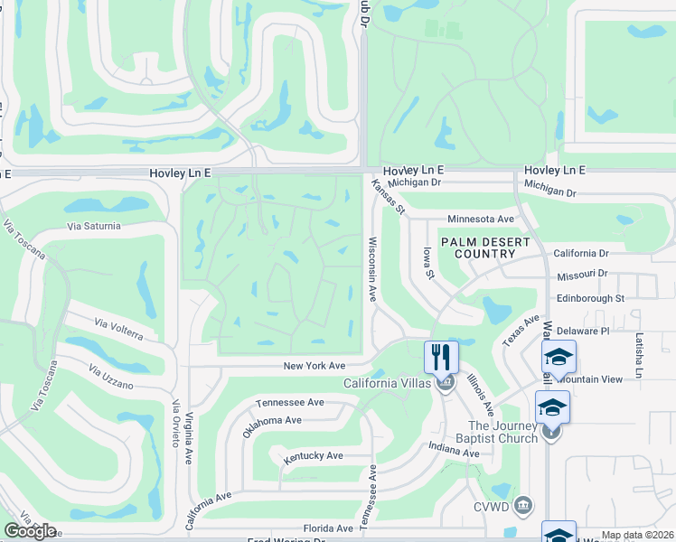 map of restaurants, bars, coffee shops, grocery stores, and more near 76931 Scimitar Way in Palm Desert