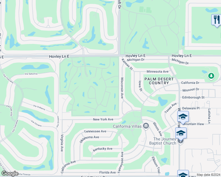 map of restaurants, bars, coffee shops, grocery stores, and more near 76921 Scimitar Way in Palm Desert