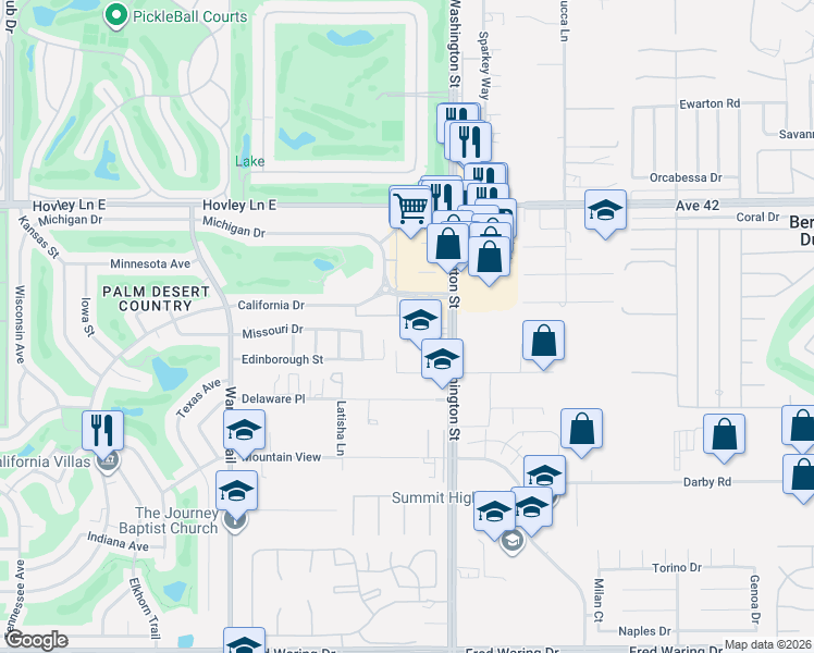 map of restaurants, bars, coffee shops, grocery stores, and more near 77915 Avenue Of The States in Palm Desert