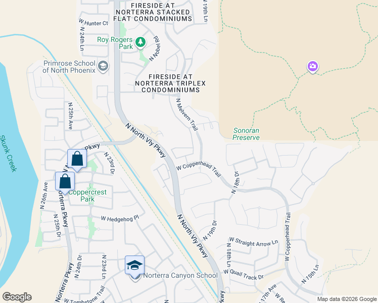 map of restaurants, bars, coffee shops, grocery stores, and more near 2112 West White Feather Lane in Phoenix
