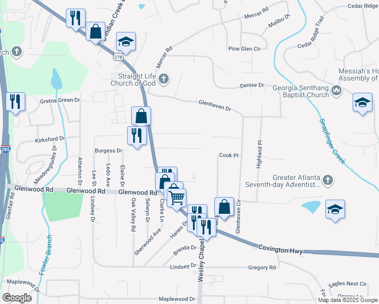 map of restaurants, bars, coffee shops, grocery stores, and more near 4279 Lamar Street in Decatur
