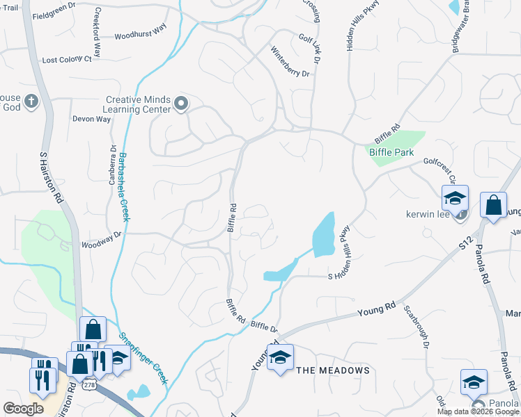 map of restaurants, bars, coffee shops, grocery stores, and more near 5105 Villas Terrace in Stone Mountain