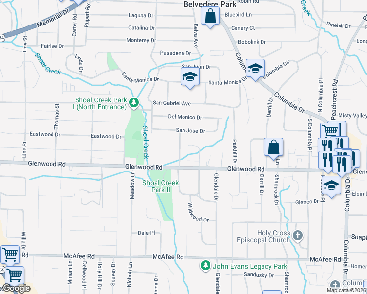map of restaurants, bars, coffee shops, grocery stores, and more near 1774 Santa Cruz Drive in Decatur