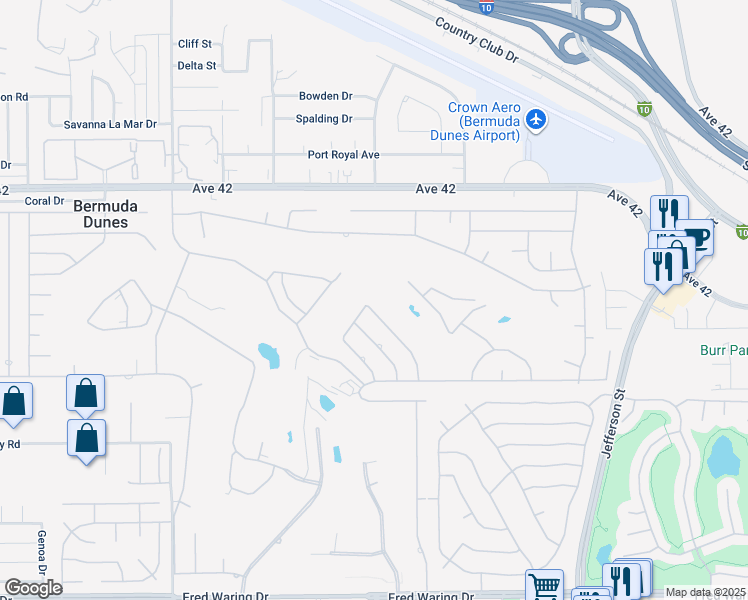 map of restaurants, bars, coffee shops, grocery stores, and more near 42580 Caballeros Drive in Bermuda Dunes