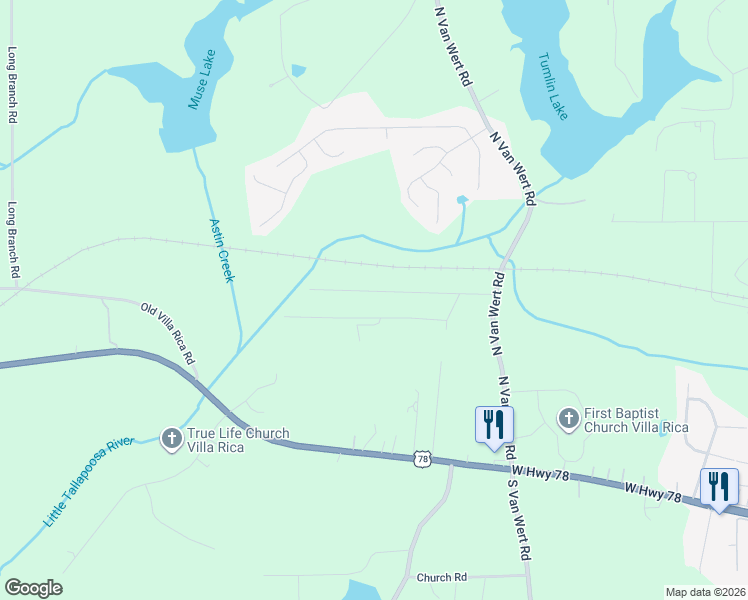 map of restaurants, bars, coffee shops, grocery stores, and more near 51 South Villa Road in Villa Rica