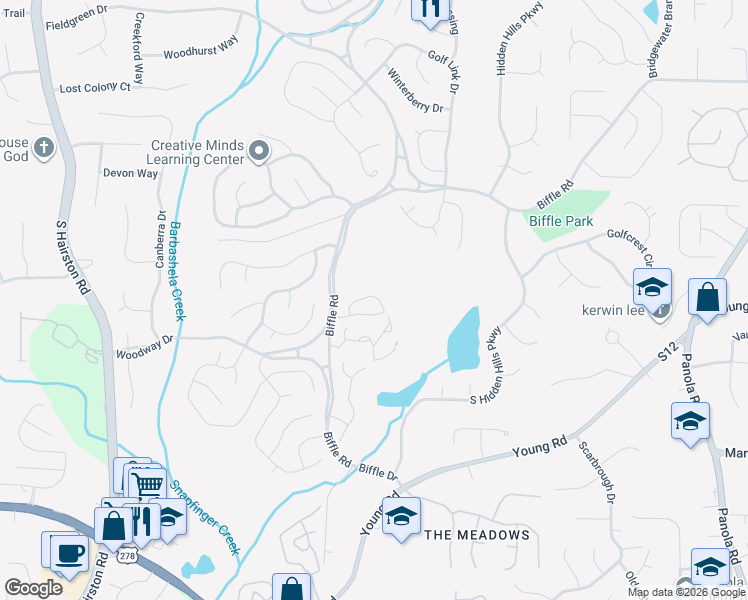 map of restaurants, bars, coffee shops, grocery stores, and more near 5105 Villas Terrace in Stone Mountain