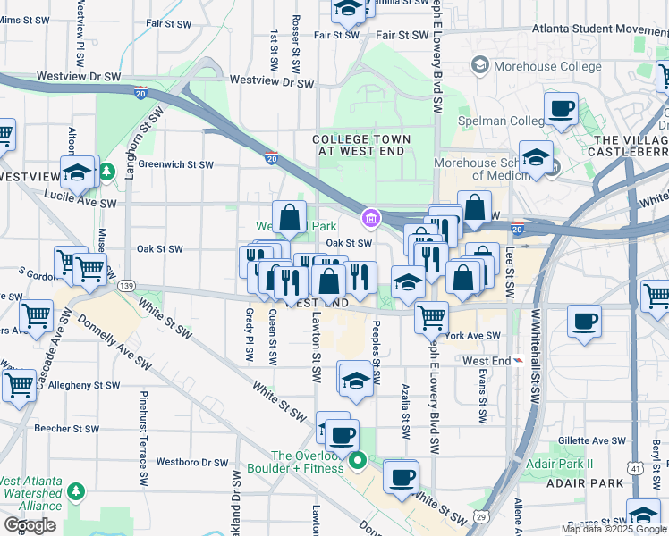 map of restaurants, bars, coffee shops, grocery stores, and more near 561 Culberson Street Southwest in Atlanta