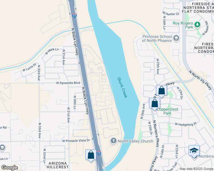 map of restaurants, bars, coffee shops, grocery stores, and more near 3002 West Oberlin Way in Phoenix