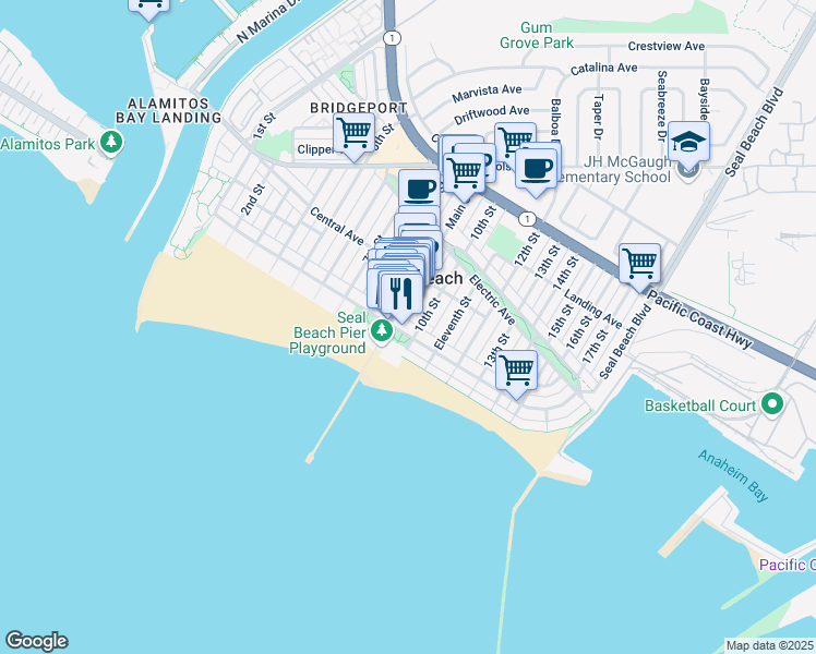 map of restaurants, bars, coffee shops, grocery stores, and more near 906 Ocean Avenue in Seal Beach