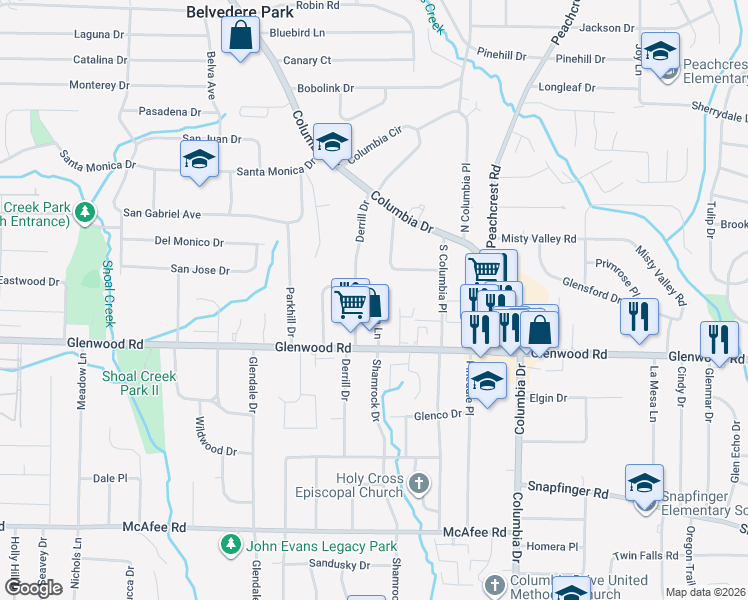 map of restaurants, bars, coffee shops, grocery stores, and more near 1776 Lynn Lane in Decatur