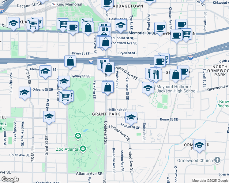 map of restaurants, bars, coffee shops, grocery stores, and more near 629 Hansell Street Southeast in Atlanta