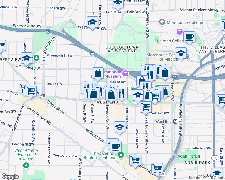 map of restaurants, bars, coffee shops, grocery stores, and more near 561 Culberson Street Southwest in Atlanta