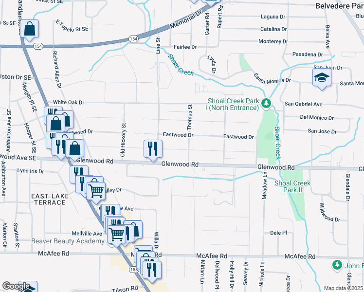 map of restaurants, bars, coffee shops, grocery stores, and more near 2736 Joyce Avenue in Decatur