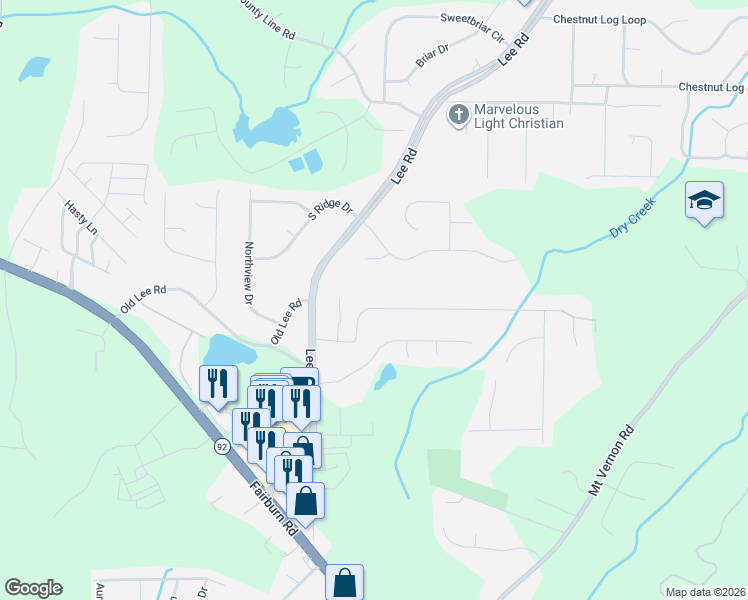 map of restaurants, bars, coffee shops, grocery stores, and more near 3729 Meadowview Drive in Lithia Springs