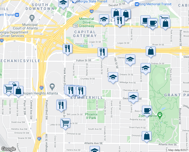 map of restaurants, bars, coffee shops, grocery stores, and more near 153 Richmond Street Southeast in Atlanta