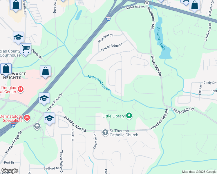 map of restaurants, bars, coffee shops, grocery stores, and more near 8753 Danley Drive in Douglasville