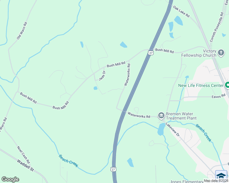 map of restaurants, bars, coffee shops, grocery stores, and more near 124 Waterworks Road in Bremen