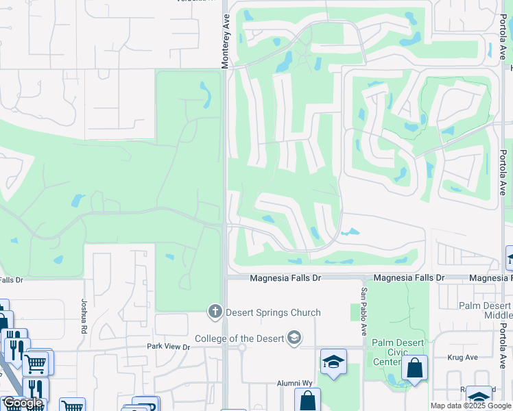 map of restaurants, bars, coffee shops, grocery stores, and more near 143 Madrid Avenue in Palm Desert