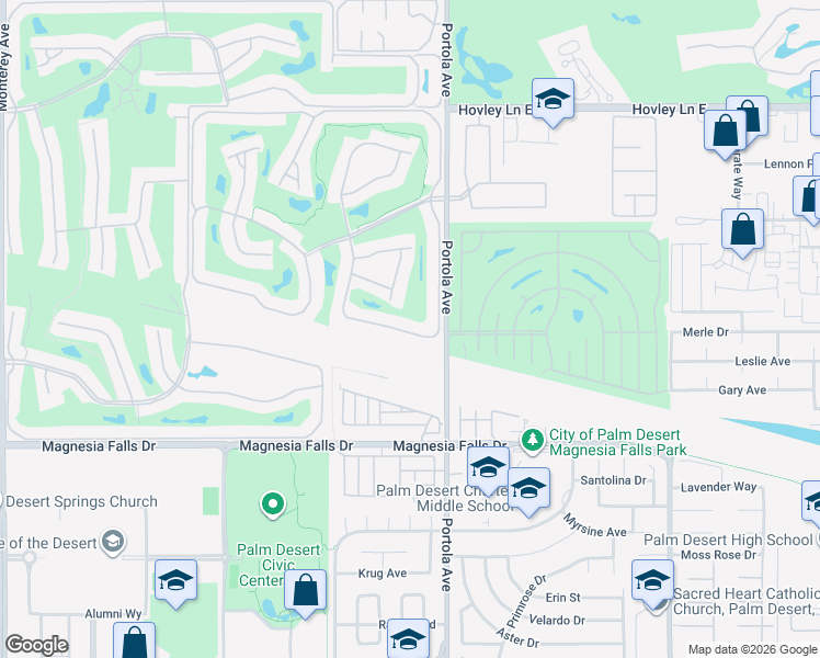 map of restaurants, bars, coffee shops, grocery stores, and more near 103 Camino Arroyo North in Palm Desert