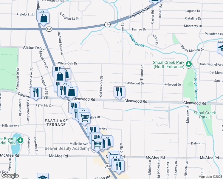 map of restaurants, bars, coffee shops, grocery stores, and more near 2648 Joyce Avenue in Decatur