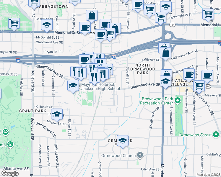map of restaurants, bars, coffee shops, grocery stores, and more near 944 Glenwood Avenue Southeast in Atlanta