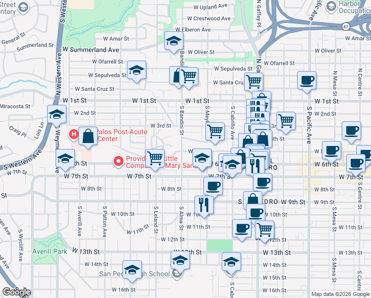 map of restaurants, bars, coffee shops, grocery stores, and more near 974 West 5th Street in Los Angeles County