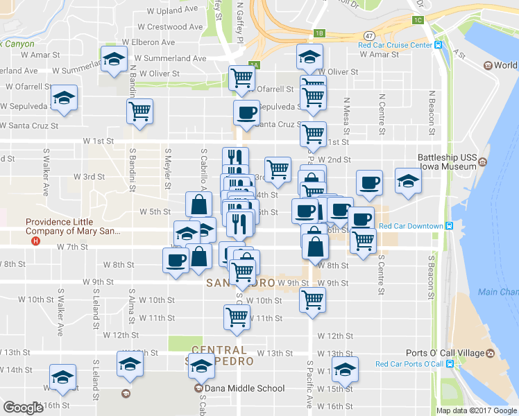 map of restaurants, bars, coffee shops, grocery stores, and more near 659 West 5th Street in Los Angeles