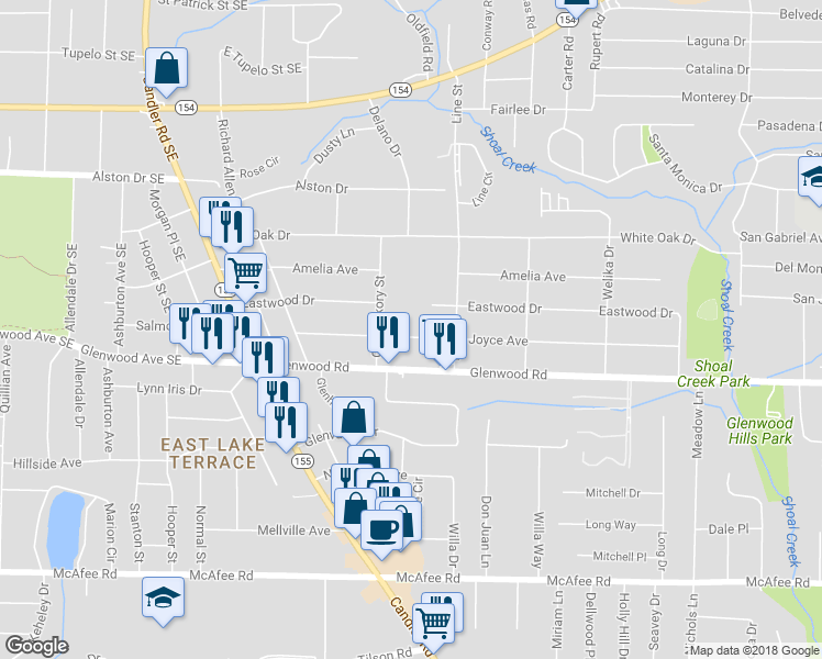 map of restaurants, bars, coffee shops, grocery stores, and more near 2641 Joyce Avenue in Decatur