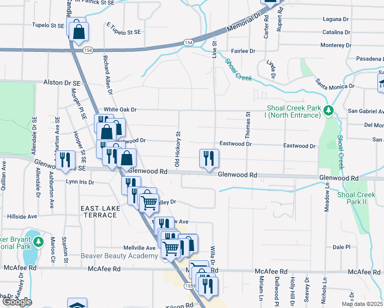 map of restaurants, bars, coffee shops, grocery stores, and more near 2642 Joyce Avenue in Decatur