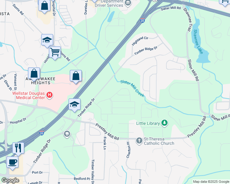 map of restaurants, bars, coffee shops, grocery stores, and more near 2481 Cotton Lane in Douglasville