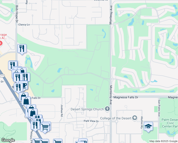 map of restaurants, bars, coffee shops, grocery stores, and more near 124 Avenida Las Palmas in Rancho Mirage