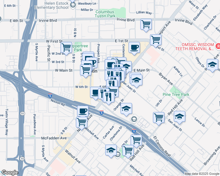 map of restaurants, bars, coffee shops, grocery stores, and more near 13842 Newport Avenue in Tustin