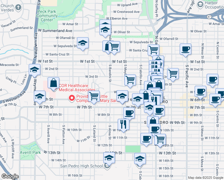 map of restaurants, bars, coffee shops, grocery stores, and more near 974 West 5th Street in Los Angeles County
