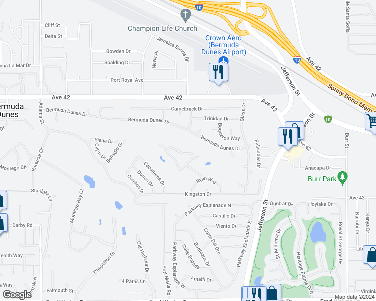 map of restaurants, bars, coffee shops, grocery stores, and more near 79570 Saint Margarets Bay in Bermuda Dunes