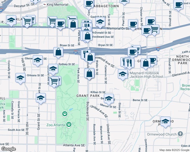 map of restaurants, bars, coffee shops, grocery stores, and more near 629 Hansell Street Southeast in Atlanta