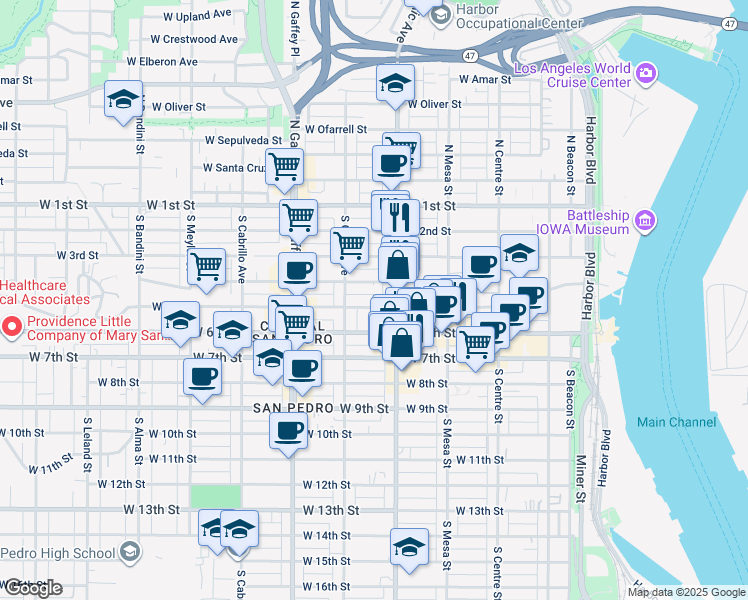 map of restaurants, bars, coffee shops, grocery stores, and more near 505 South Pacific Avenue in Los Angeles