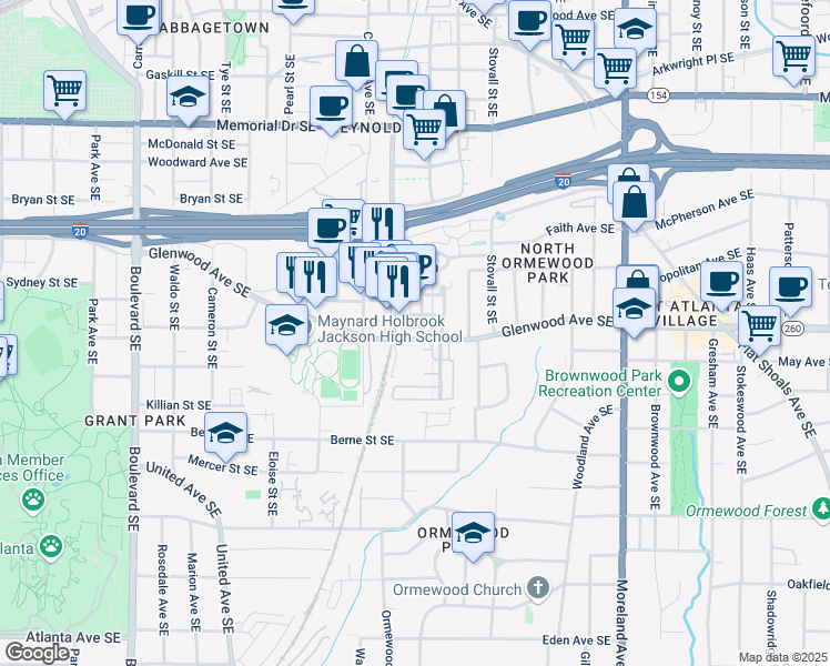 map of restaurants, bars, coffee shops, grocery stores, and more near 944 Glenwood Avenue Southeast in Atlanta