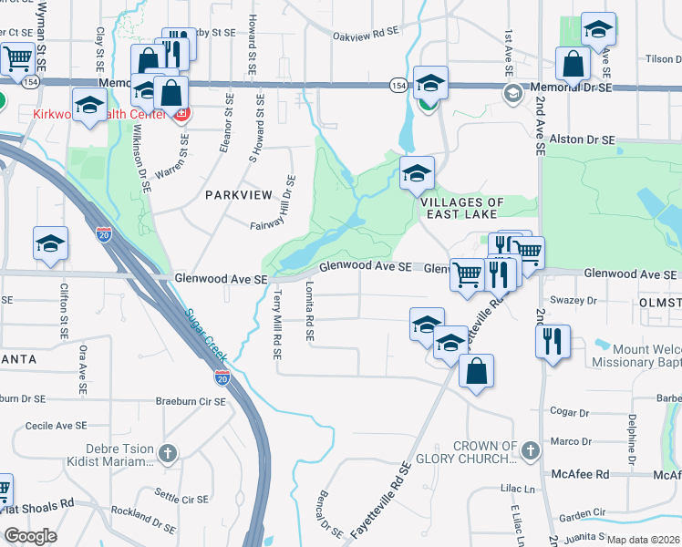 map of restaurants, bars, coffee shops, grocery stores, and more near 2081 Glenwood Avenue Southeast in Atlanta