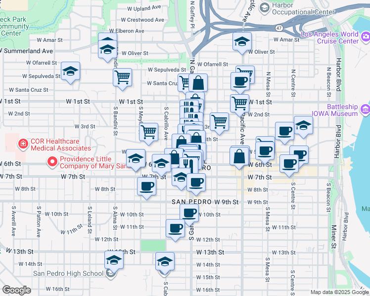 map of restaurants, bars, coffee shops, grocery stores, and more near 730 West 5th Street in Los Angeles