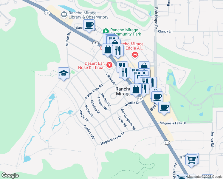 map of restaurants, bars, coffee shops, grocery stores, and more near 42430 Rancho Las Palmas Drive in Rancho Mirage