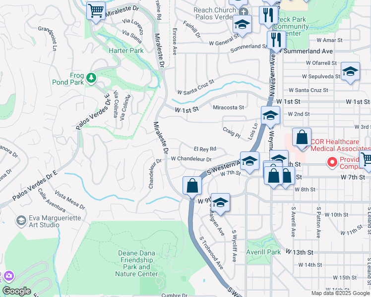 map of restaurants, bars, coffee shops, grocery stores, and more near 1847 El Rey Road in Los Angeles