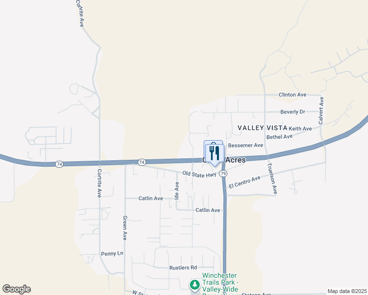 map of restaurants, bars, coffee shops, grocery stores, and more near 26283 Amanda Avenue in Hemet