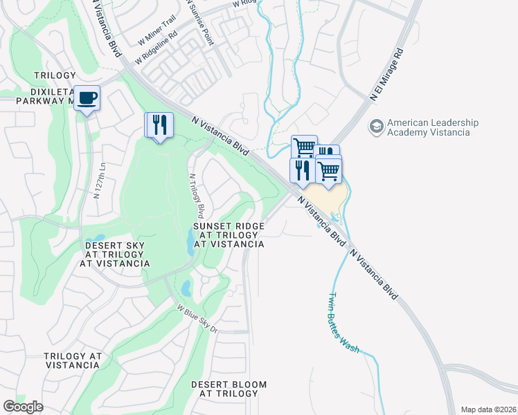map of restaurants, bars, coffee shops, grocery stores, and more near 28319 North 123rd Lane in Peoria