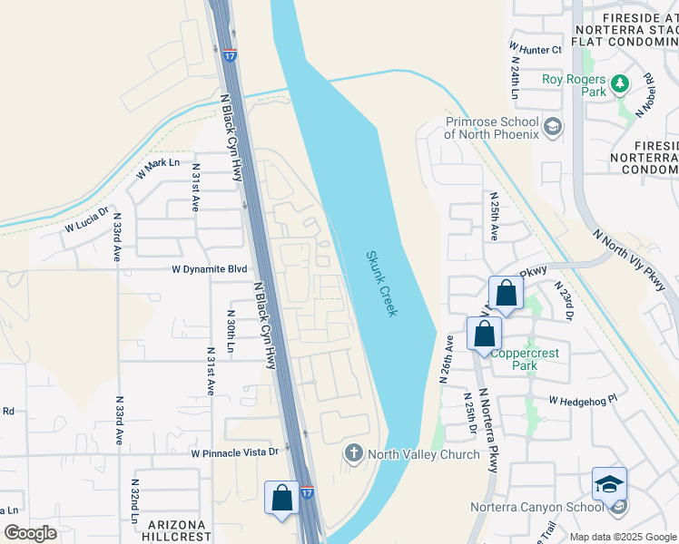 map of restaurants, bars, coffee shops, grocery stores, and more near 3002 West Oberlin Way in Phoenix