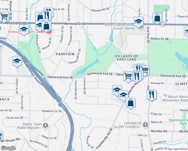 map of restaurants, bars, coffee shops, grocery stores, and more near 1728 Donnalee Avenue Southeast in Atlanta